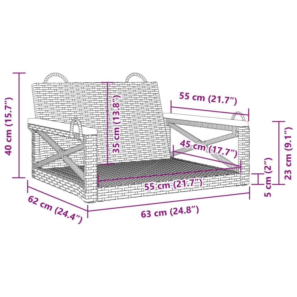 Panchina a Dondolo Nera 63x62x40 cm in Polyrattan