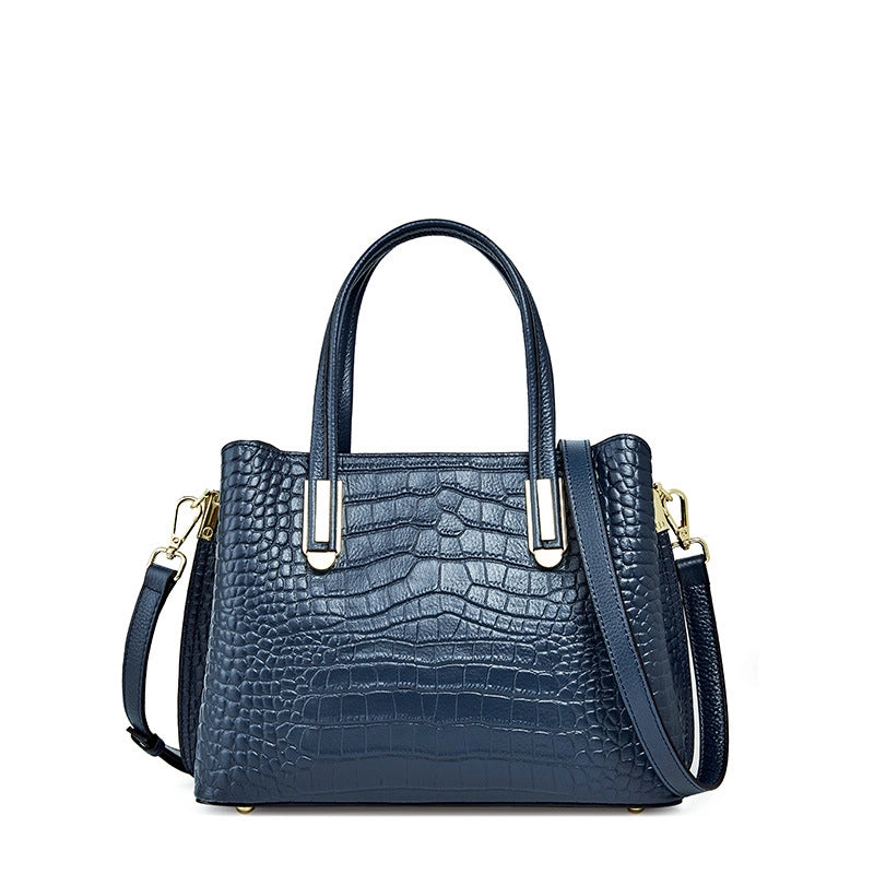 Borsa a tracolla da donna in vera pelle, colore blu.