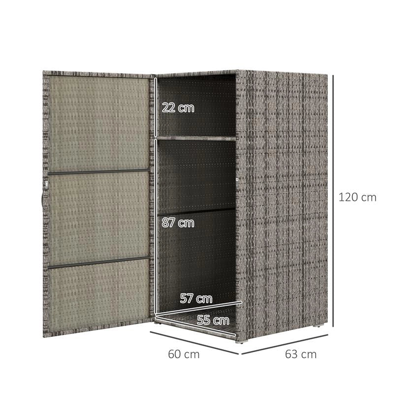 ARMADIO DA GIARDINO IN RATTAN PE CON 2 VANI, 60X63X120CM, GRIGIO