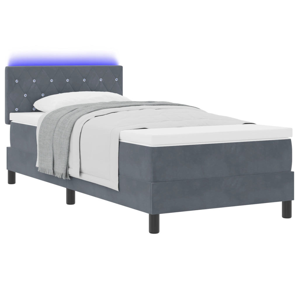 Letto con Box Spring e Materasso & LED Grigio Scuro 100x200 cm Velluto