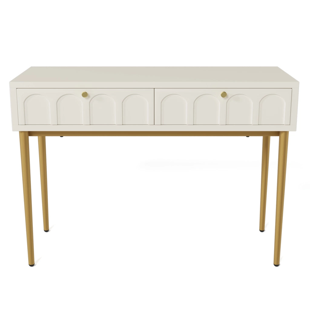Toeletta con 2 cassetti, H76,5 x L100 x P45 cm, crema-bianco, struttura in legno e metallo