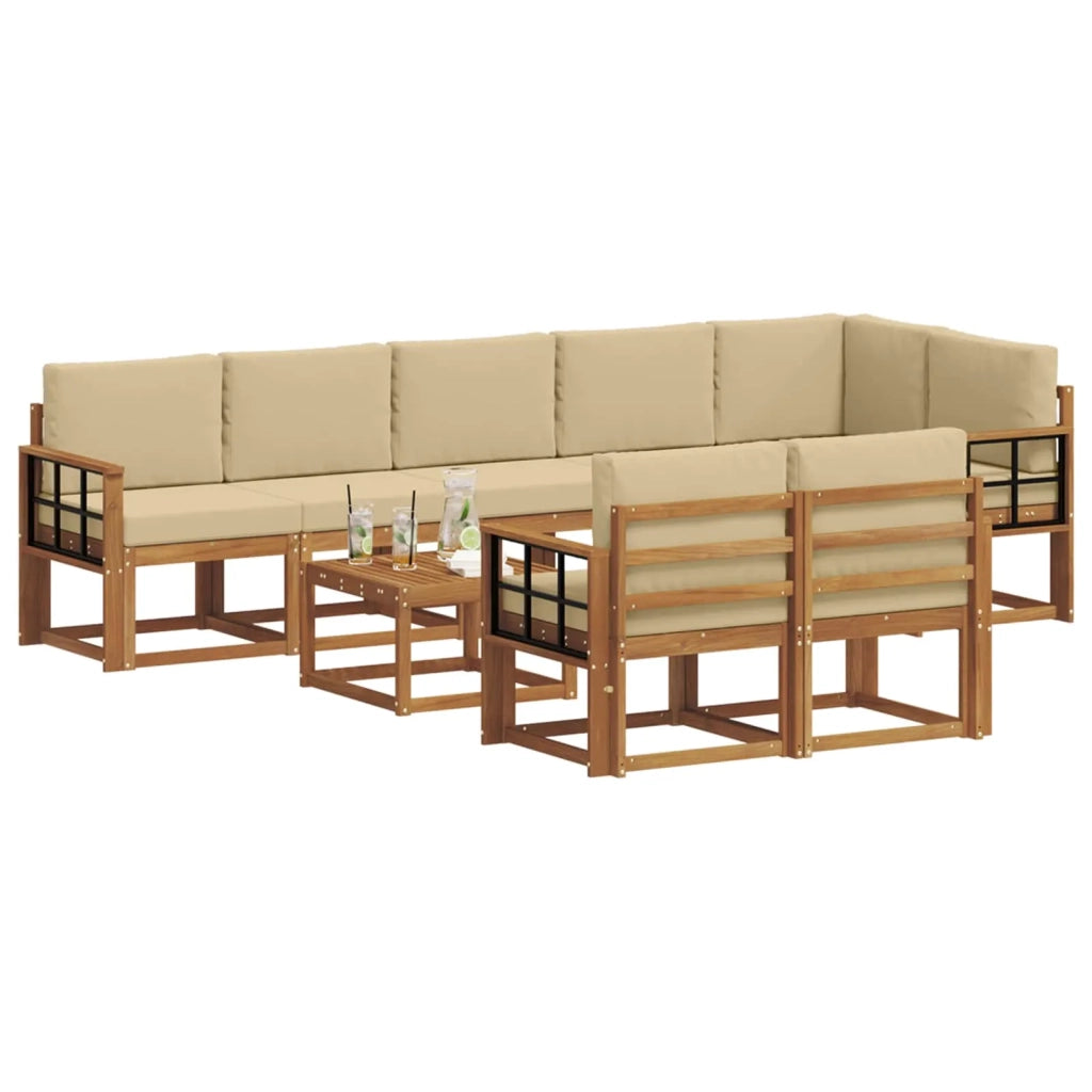Set di divani da esterno con cuscino 9 pcs Naturale e Beige 3366616
