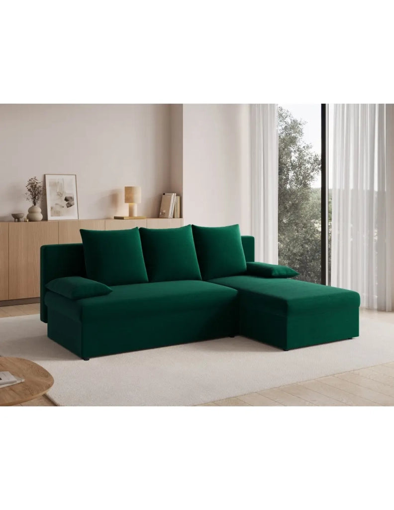 Divano ad angolo Verde scuro 3 posti angolo universale 206x90x146cm GINA