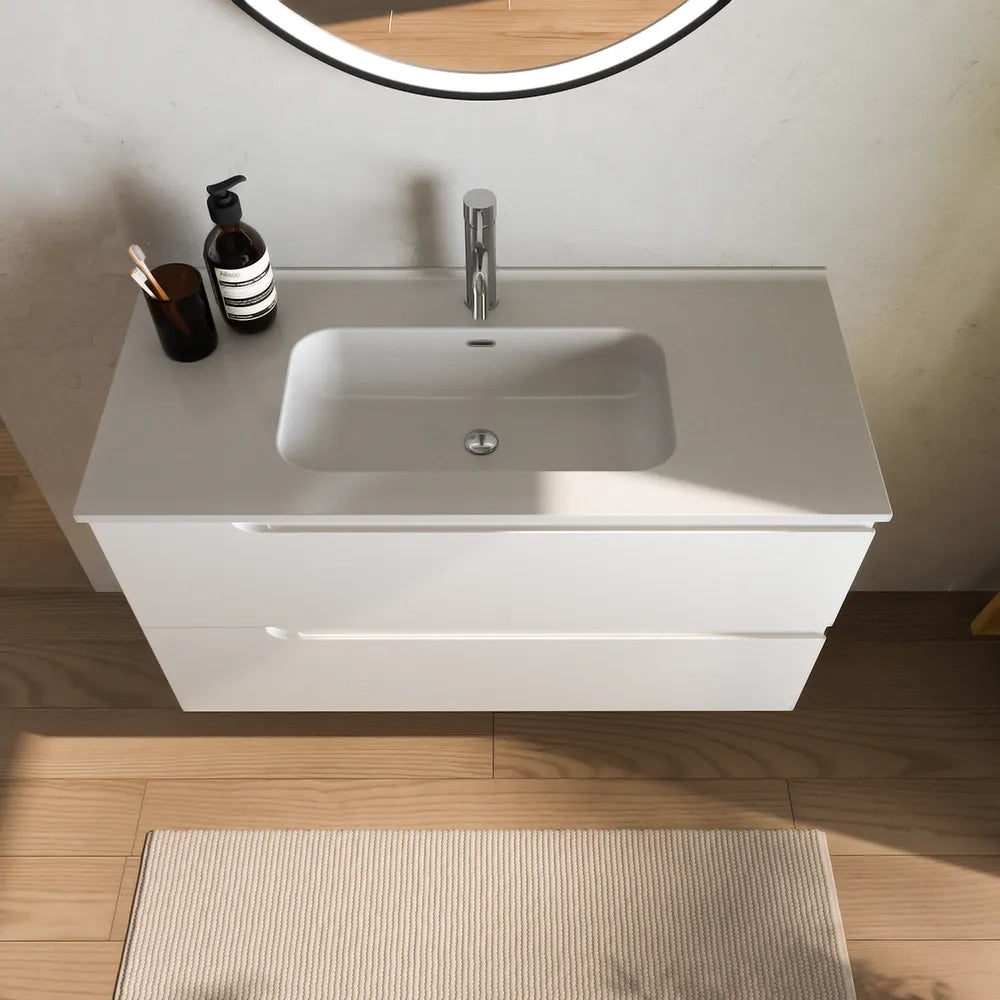 Mobile bagno sospeso 120 cm due cassetti bianco opaco con lavabo | Ardenne