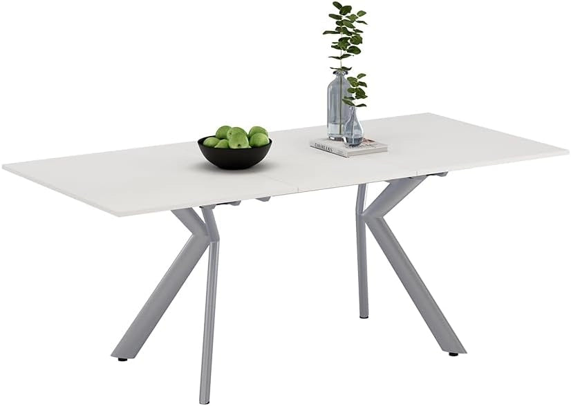 Tavolo da pranzo Trill, Bianco/Grigio, 140 x 90 cm Estensibile, con estrazione sincronizzata per lunghezze del tavolo variabili