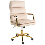 Sedia da ufficio in velluto beige con base in metallo dorato sedia da scrivania girevole regolabile in altezza
