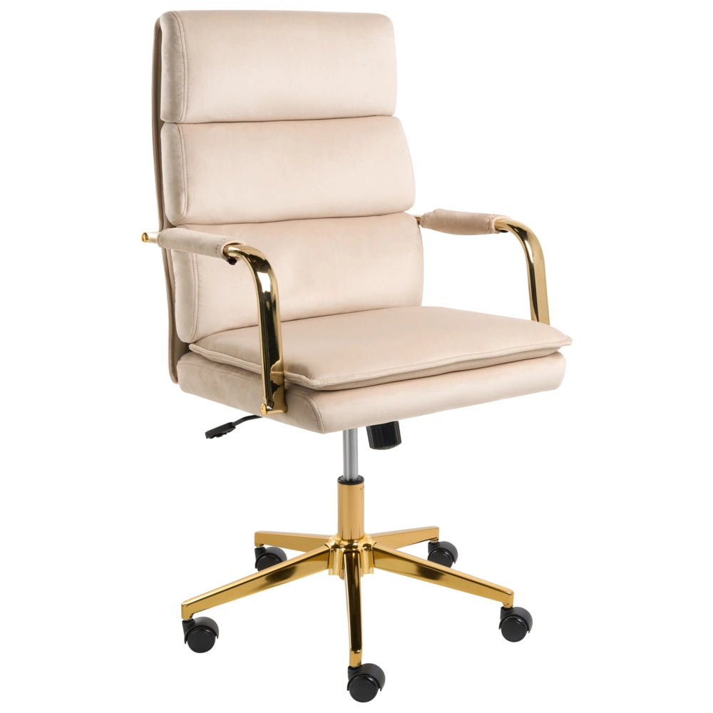 Sedia da ufficio in velluto beige con base in metallo dorato sedia da scrivania girevole regolabile in altezza