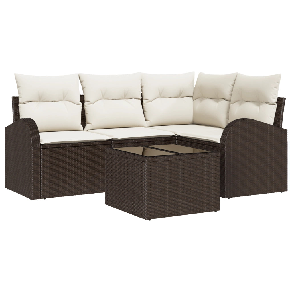Set di Divani da Giardino da 4 Pezzi con Cuscini Grigi in Polyrattan