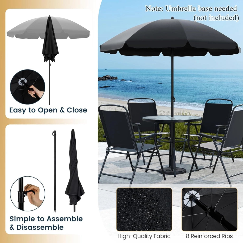 Set da Bistrò in Tessuto Textilene, Set da Giardino in 6 Pezzi, con Ombrellone, Tavolo e 4 Sedie Pieghevoli, Set Tavolo e Sedie da Balcone, Set da Esterno per Patio, Bordo Piscina, Nero