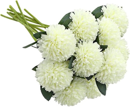 Fiori artificiali estivi in vaso - Boeket di 10 pezzi per decorazione di casa, giardino e festa - Design realistico - Thema Hawaii e matrimonio - Fiori di chrysant e hortensia in bianco.
