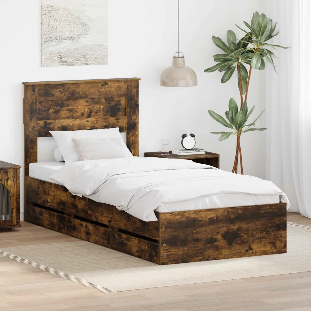 Letto singolo | Letto per adulti | Struttura del letto con cassetto Rovere fum¨¦ 90 x 190 cm