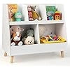 Libreria per Bambini a 5 Cubi, Scaffale Portagiochi a 2 Livelli con Gambe in Legno e Kit Antiribaltamento, per Stanza dei Giochi Camera da Letto, 80x35x71 cm