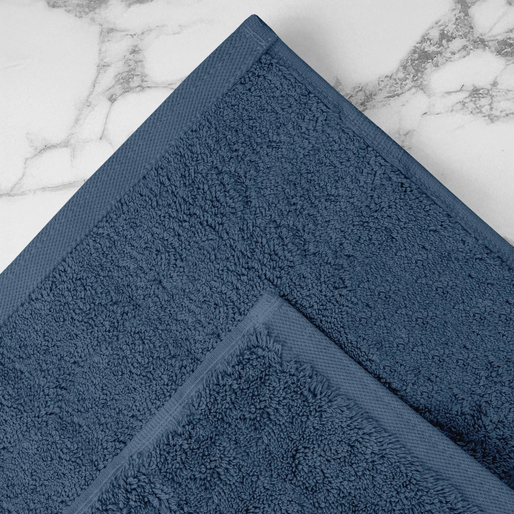 Asciugamani Bagno 100% Spugna Puro Cotone 500 Gr 4 Pezzi 2 Salvietta Viso 2 Asciugamano Ospite Mani Qualità Certificato Oeko-Tex Salviette Super Morbide Bicolore BluJeans/Cielo
