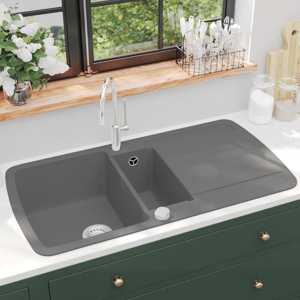 Lavello da Cucina in Granito Vasca Doppia Grigio CFW7423280