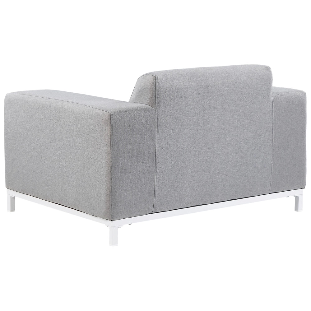 Set divano da giardino rivestimento in tessuto grigio gambe in alluminio bianco con ottomana 5 posti resistente agli agenti atmosferici