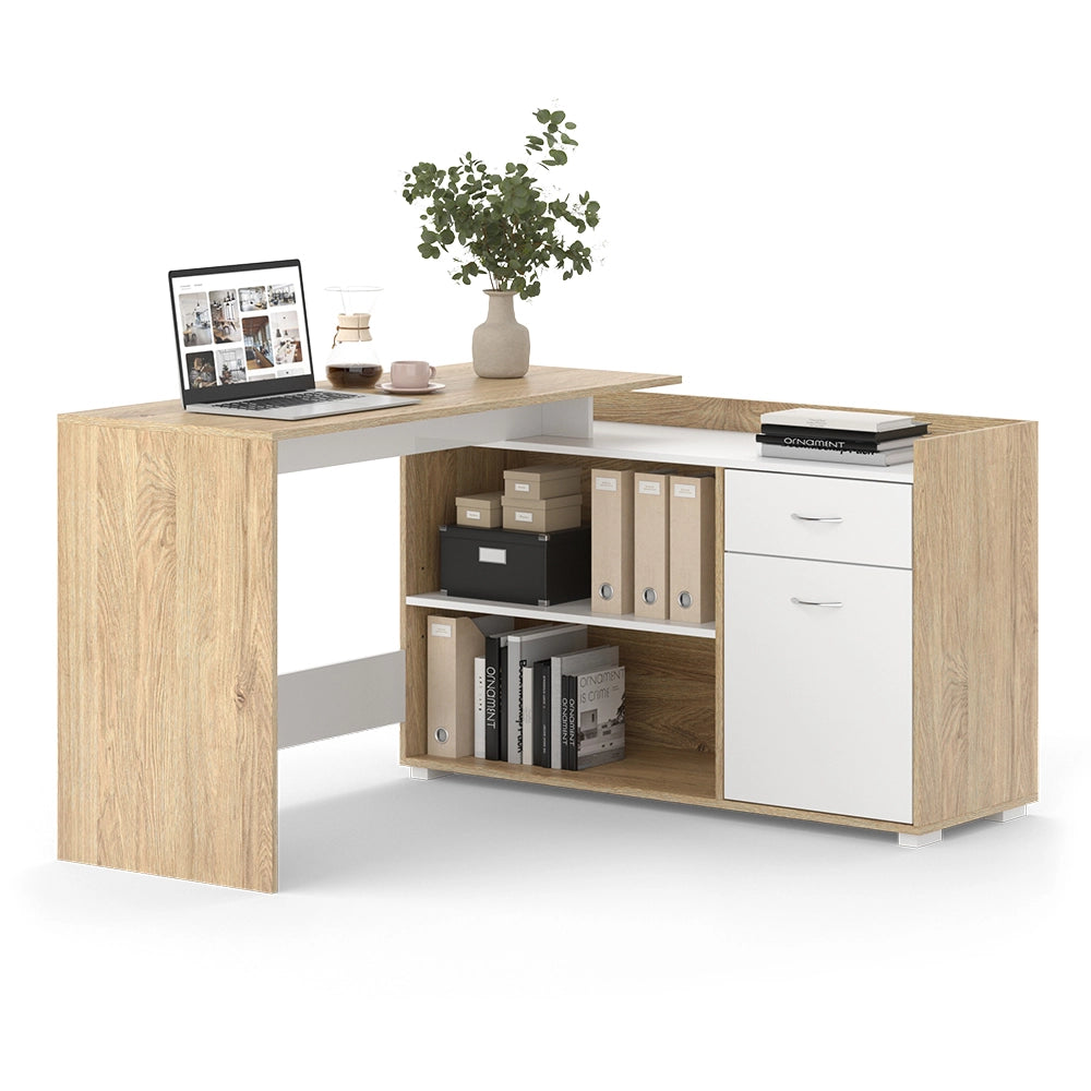 Vicco Scrivania ad angolo Bianco/Sonoma 135 x 77 cm con cassetto