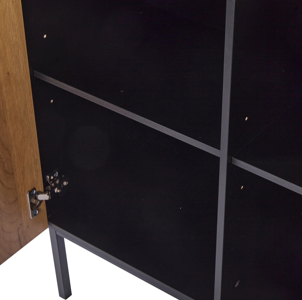 Vetrina in vetro 74x31x180 cm nera e rovere con LED per libri e oggetti