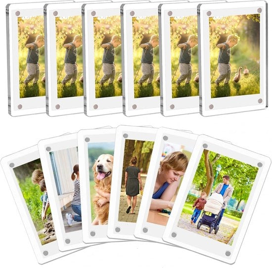 Pacchetto da 12 di supporti per foto in acrilico magnetici Adatto per frigorifero Magnetici Adatti per supporti per Polaroid Adatti per supporti per fotocamere Instax Mini Dimensione: 2,36 x 3,54 pollici
