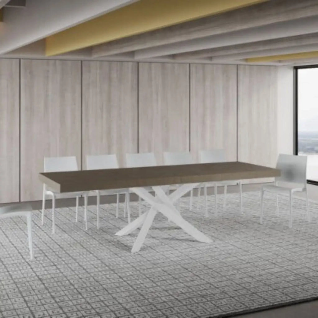 Tavolo allungabile 160/264x90 cm Volantis Premium tortora gambe bianche