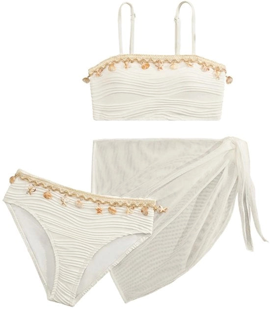 Set da bagno per ragazze - 3 pezzi - Bikini a triangolo - Cinture regolabili - Rasoio a mesh - Materiale respirante