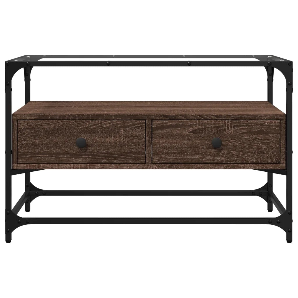 Mobile TV Piano Vetro Rovere Marrone 80x35x51 Legno Multistrato 846063
