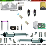 Automatismo Cancello 7 Metri 2 Ante da 3,5 Metri Kit 2 Motori Elettromeccanici 230 V Stelo Retrattile Sblocco Spinta 250 Kg Centrale 2 Paline Radiocomandi Fotocellule Faro Selettore Serratura Eletrica