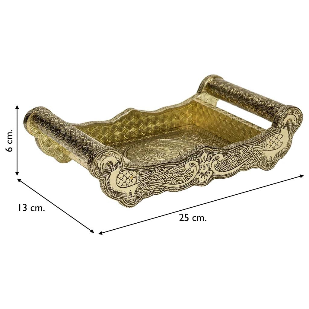 Vassoio in metallo goffrato dorato 25x13x6h