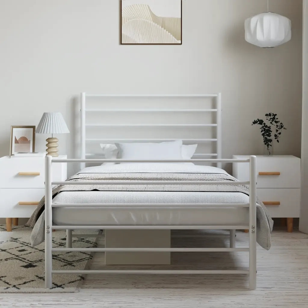 Giroletto con Testiera e Pediera Metallo Bianco 100x200 cm 352381
