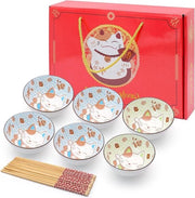 Set di Piatti per Cereali Dessert in Ceramica con Disegno Gatto Fortunato - 6 pezzi - 10oz/300ml