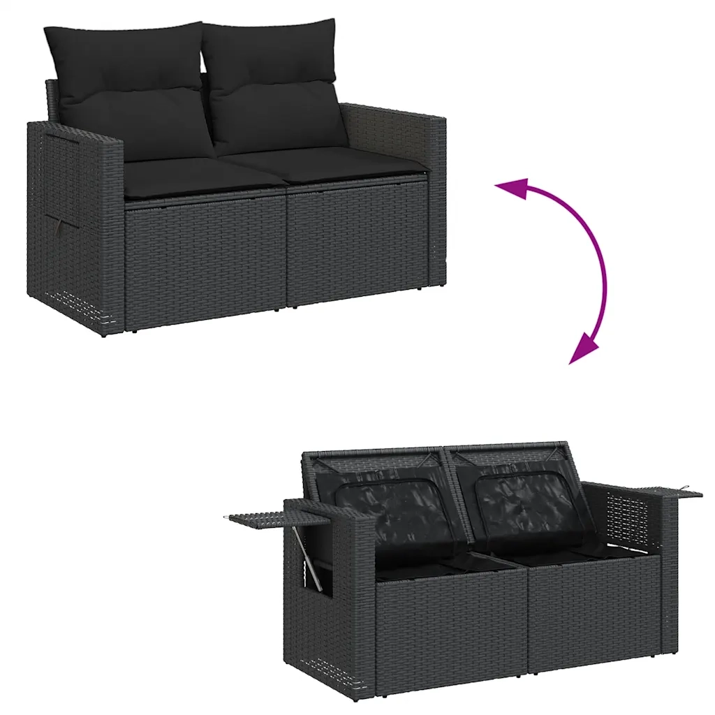 Set Divano da Giardino 6 pz con Cuscini Nero in Polyrattan 3326476