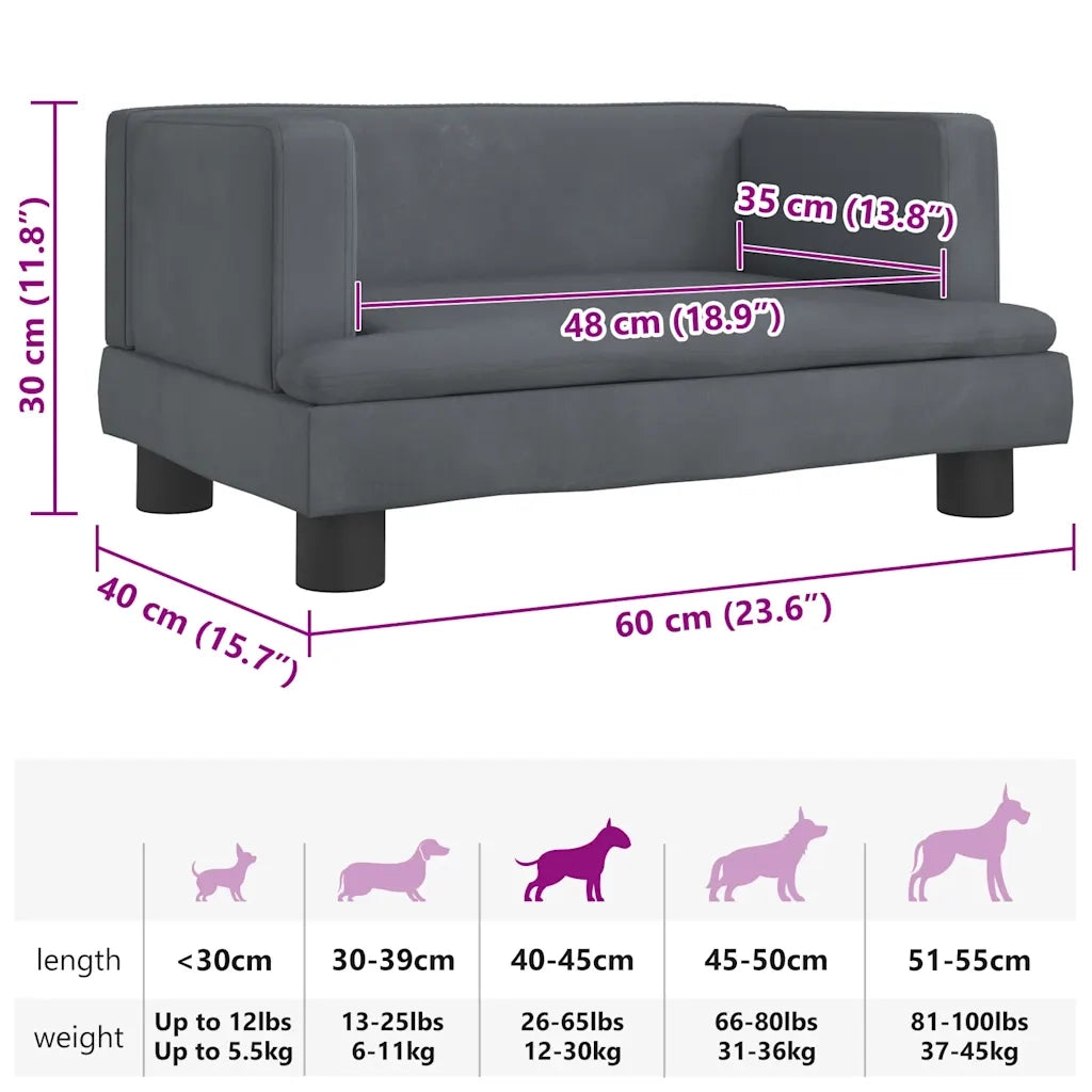 Lettino per Cani Grigio Scuro 60x40x30 cm in Velluto CFW2558708