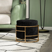 Pouf contenitore in velluto nero con struttura in acciaio, seduta imbottita, Ø42 x 39 cm