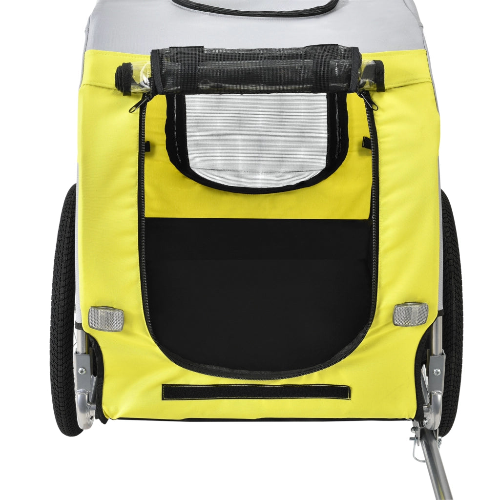 Rimorchio per Bicicletta per Trasporto Cani 138 x 71 x 90 cm Carrello per Trasporto Animali Domestici Carico Max.26 kg - Giallo-Griggio-Nero