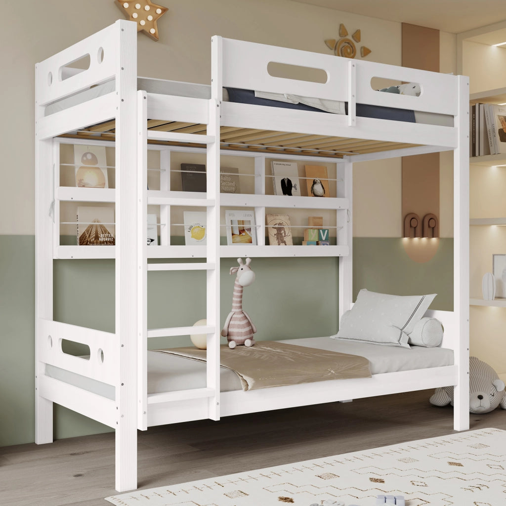LETTO a castello 90x200 cm Bianco/Naturale in legno massello e MDF