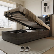 Letto singolo 90x200 cm con contenitore idraulico, USB e Type-C, grigio