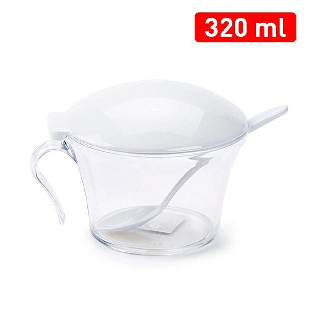 Trade Shop - Zuccheriera In Plastica Contenitore Zucchero Con Cucchiaio 320ml Bianca 1129801 -