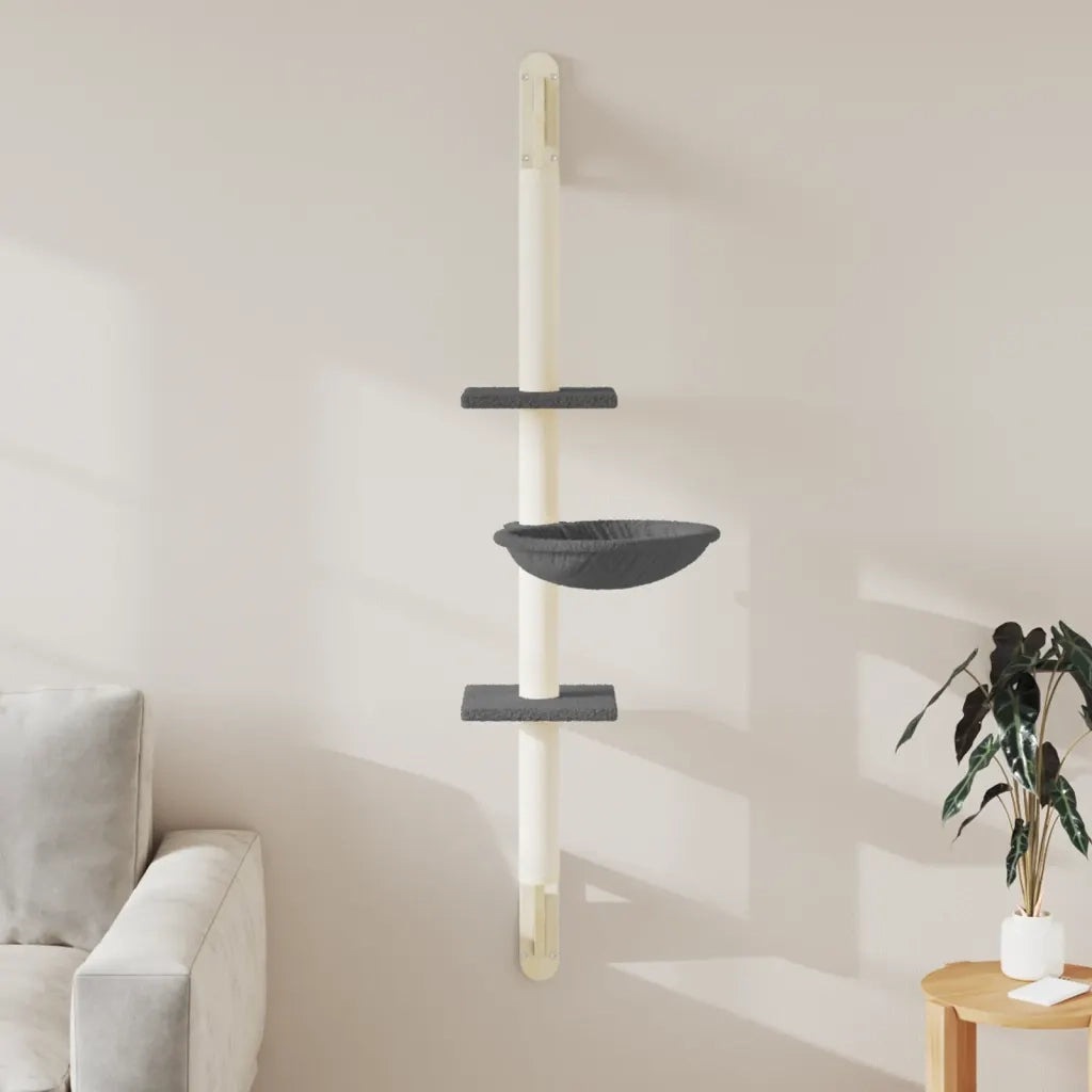 vidaXL Albero per Gatti con Tiragraffi a Parete Grigio Scuro 142,5 cm