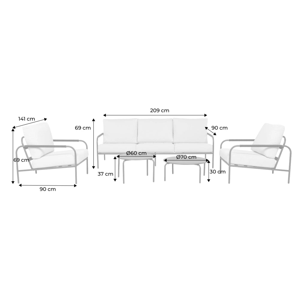 Salotto da giardino in acciaio, 5 posti, verde kaki