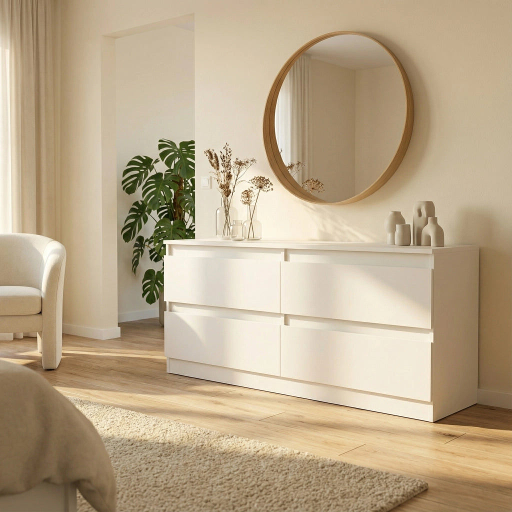 Mobile TV SOLA - Bianco - 4 Cassetti - Larghezza 127 cm, Altezza 61 cm, Profondit? 44 cm