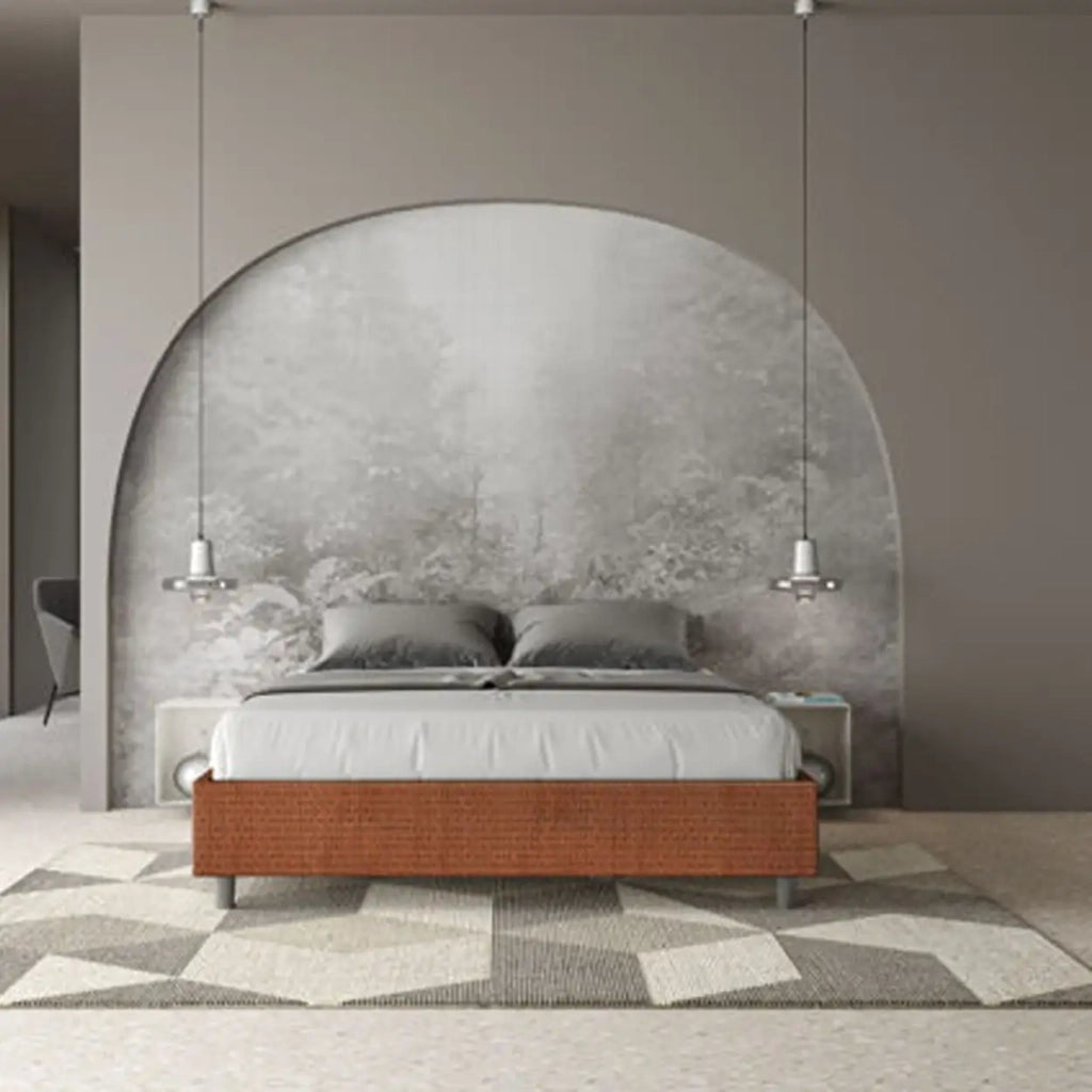 Letto matrimoniale senza rete imbottito 160x190 tessuto Labirinto 4 arancio Azelia
