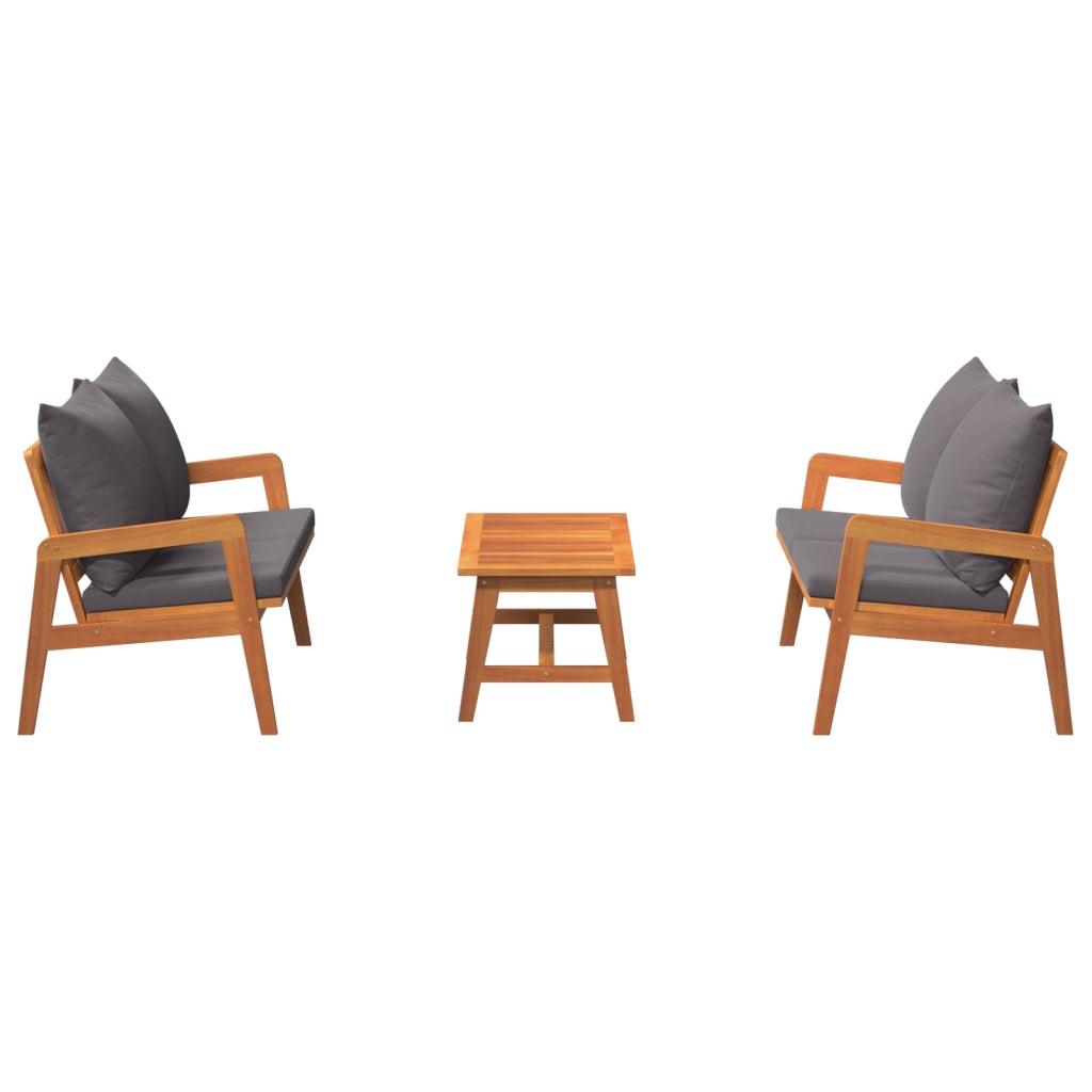 Set Bistro 3 Pezzi con Cuscini in Legno Massello di Acacia
