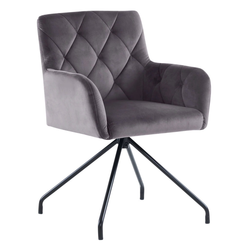 Set di 4 sedie da pranzo in velluto; con braccioli e gambe in metallo; grigio scuro