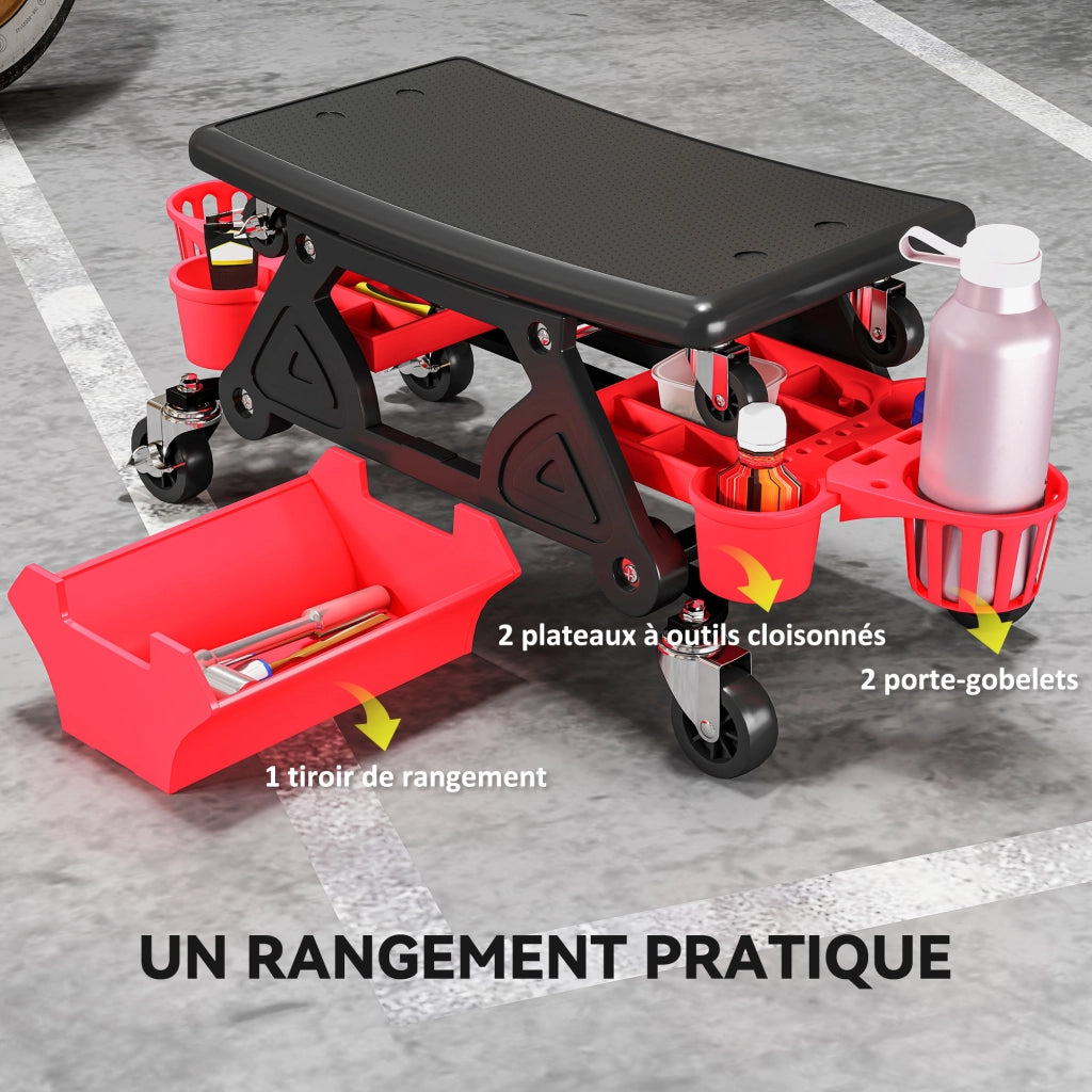 Sgabello da officina con ruote girevoli 360¡ã ¨C Xylo ¨C rosso, 135 kg, 86x33x33cm