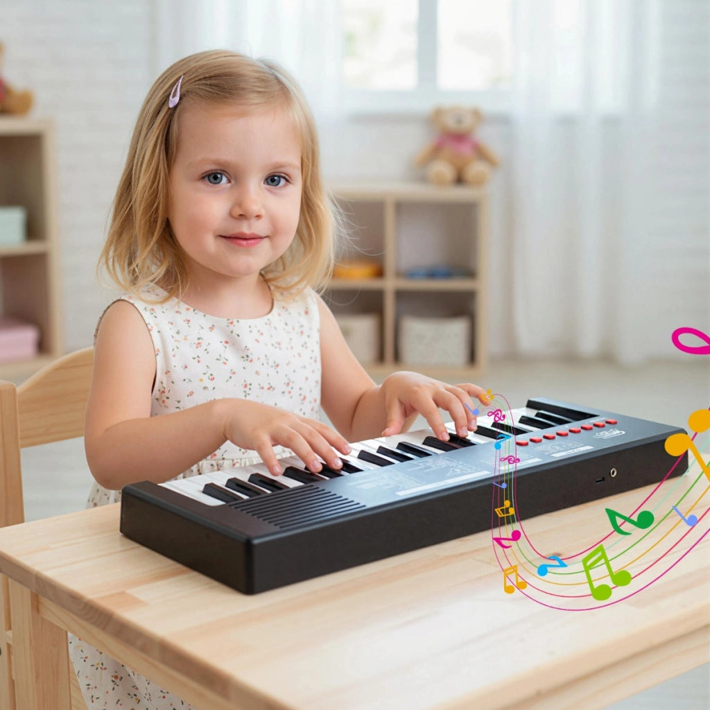 Tastiera pianoforte per bambini elettrica portatile a 37 tasti, Tastiera strumento musicale elettronico educativo Nero-Tastiere elettriche