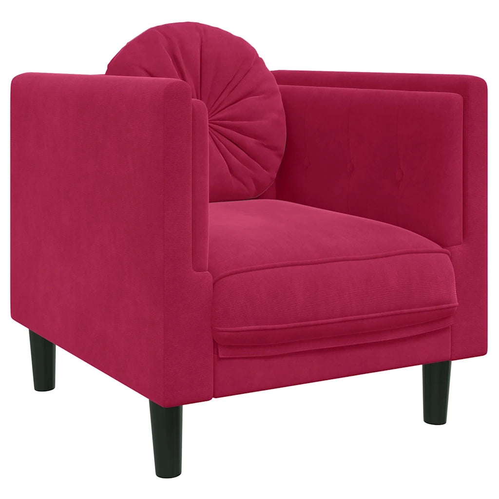 Divano Sedia-Poltrona con Cuscino Rosso Vino in Velluto