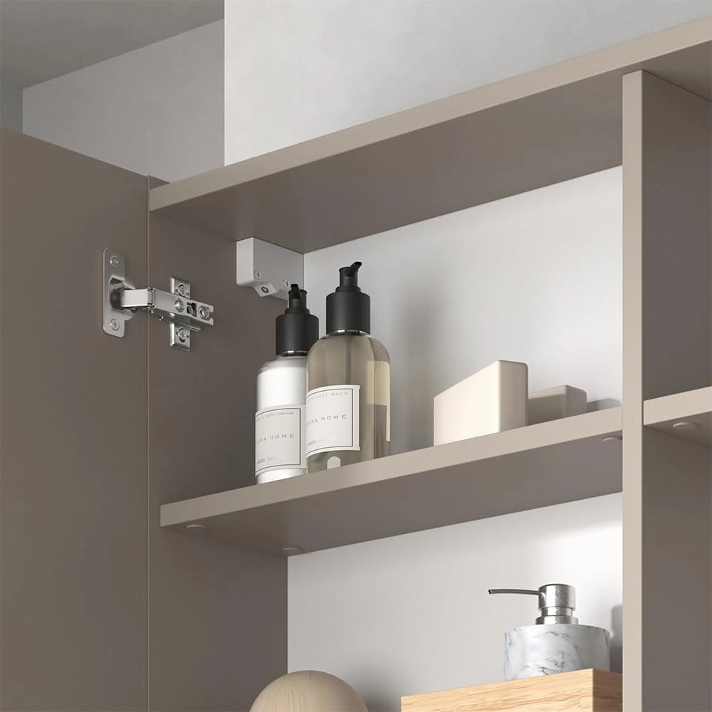 Specchio contenitore bagno Edelin, Cachemire, 100 x 75 cm con ripiani, per montaggio a parete con superficie a specchio integrata