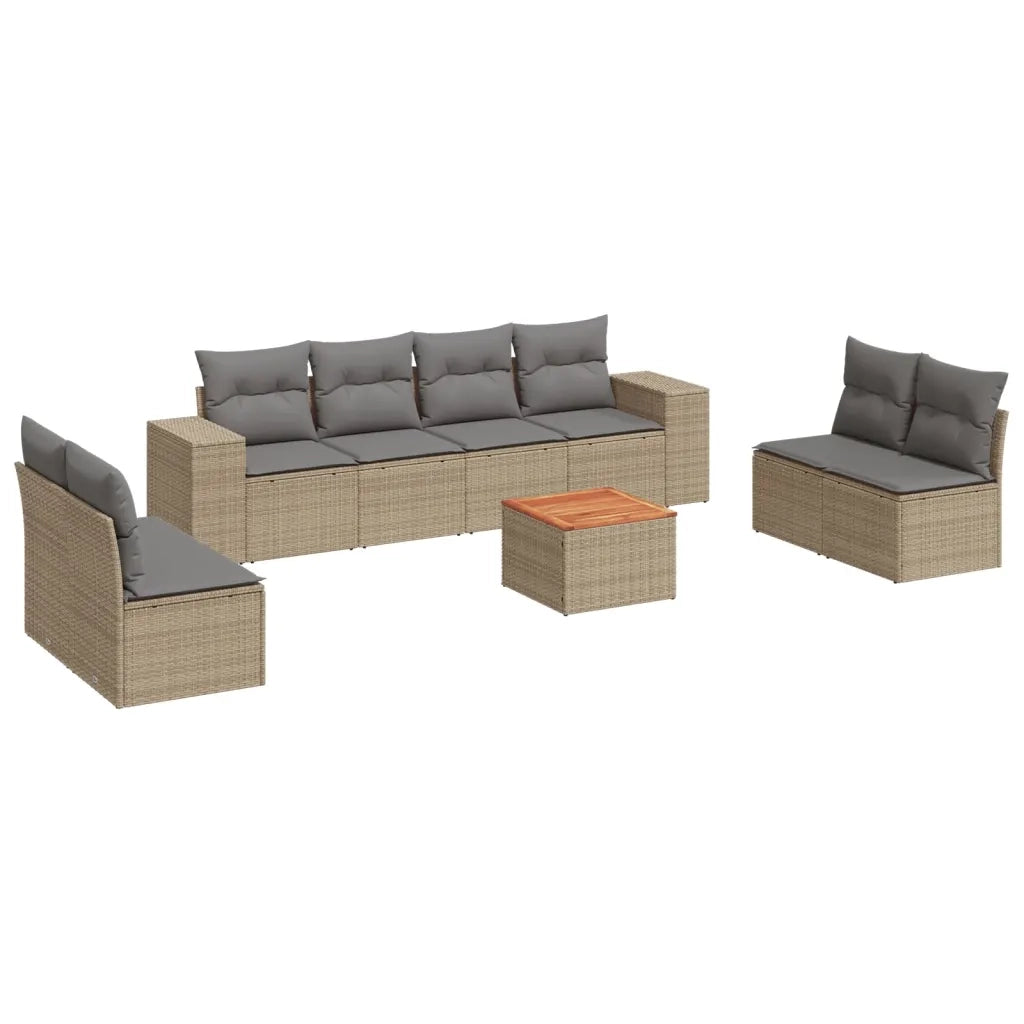 Set Divano da Giardino 9 pz con Cuscini Beige in Polyrattancod mxl 87411