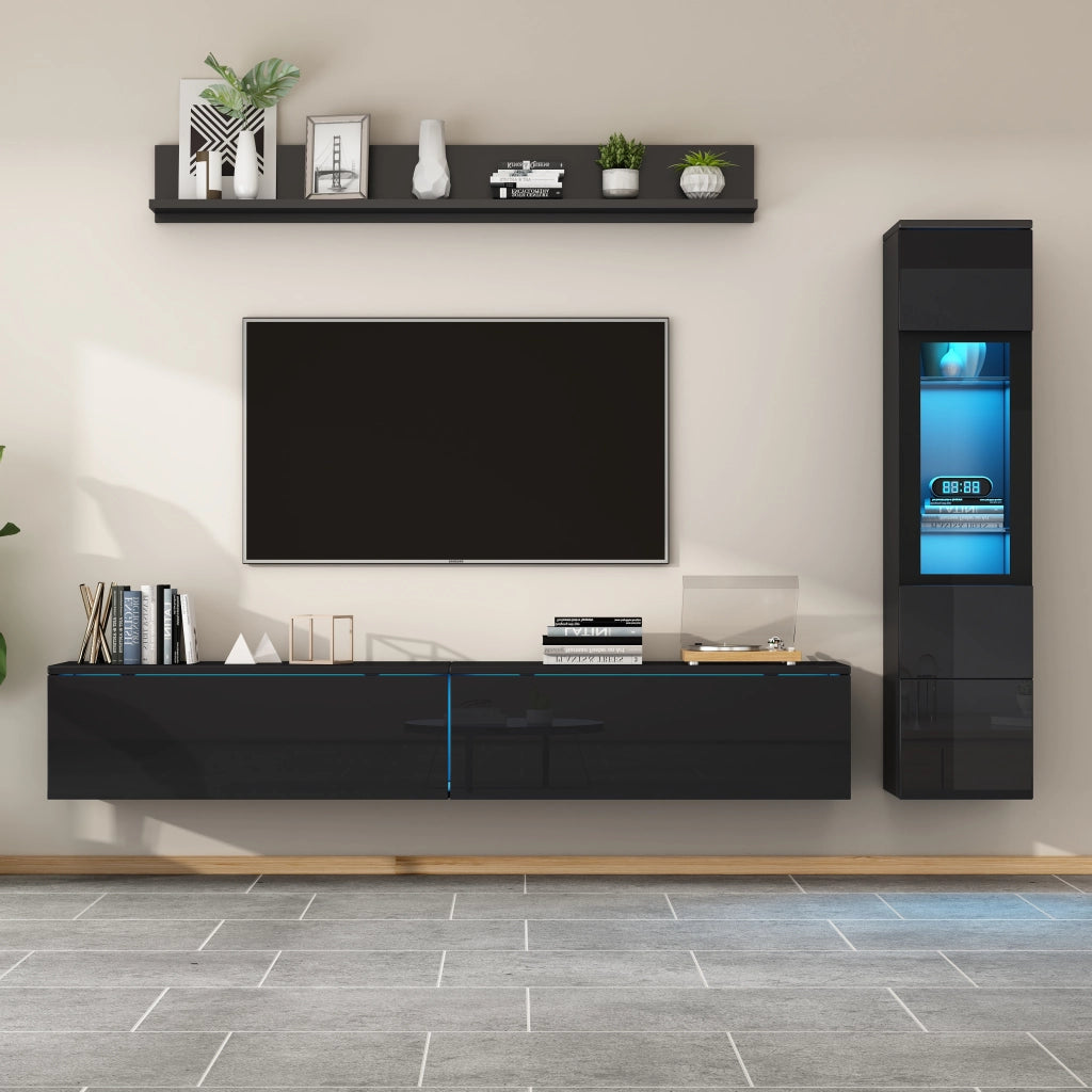 Cassettiera TV nera in truciolato lucido lunghezza 180 cm