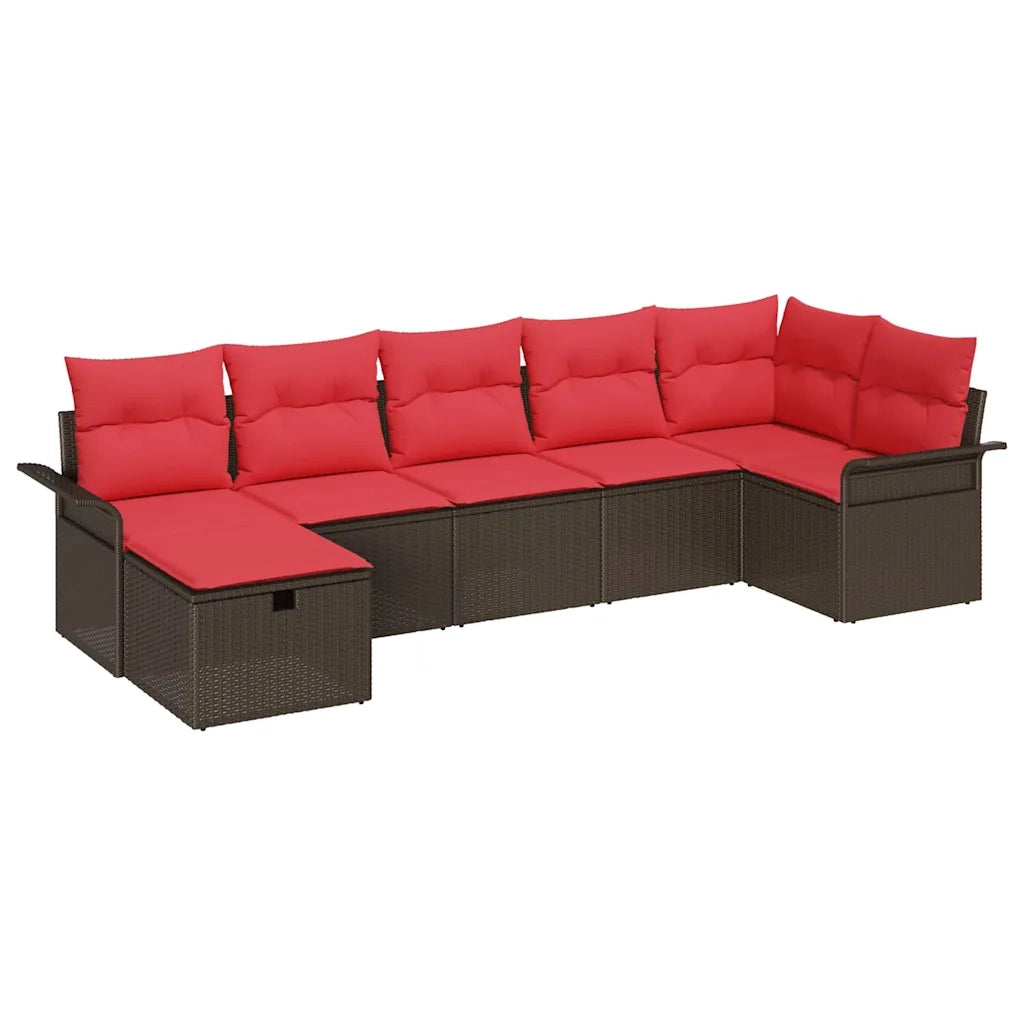 Set Divano da Giardino 7 pcs Marrone e Rosso polyrattan