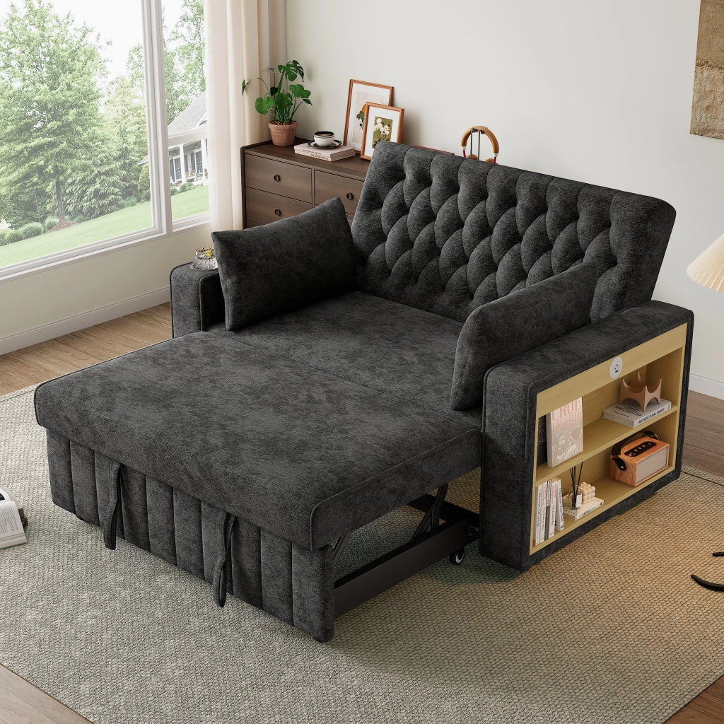 DIVANO LETTO 140x137x84 cm in Chenille Grigio con 2 cuscini